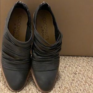 Grey leather booties